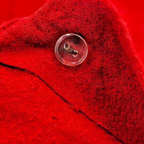 Vintage Red Suede/Leather Button-Front Women's Coat With Folded Collar & Cuffs - Picture 14 of 16
